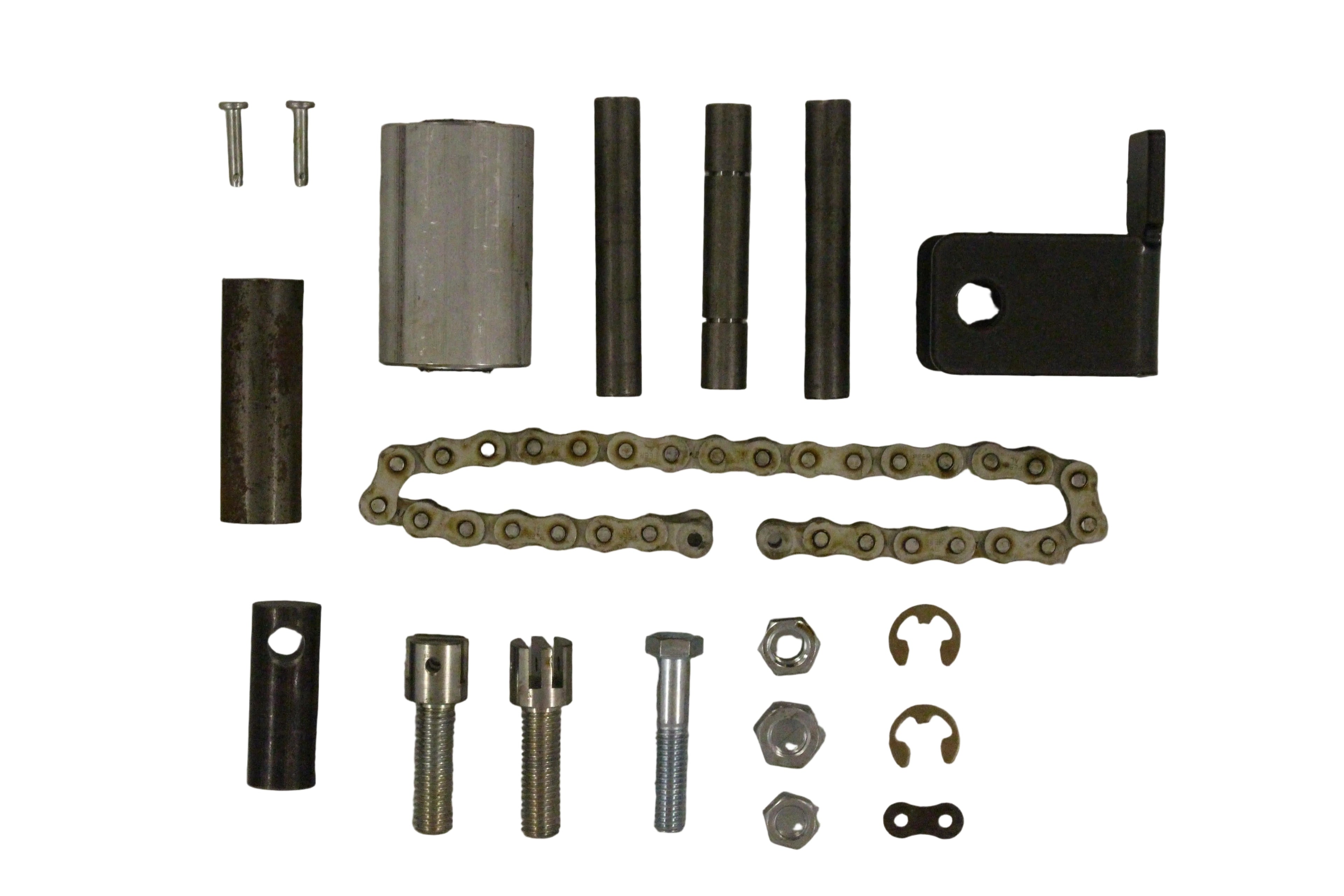 Mechanical parts including a chain on a grid background